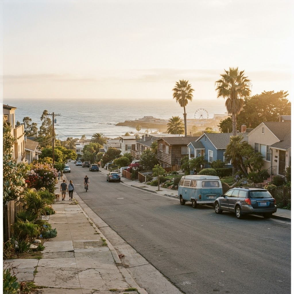 Pacific coast California beach town neighborhood near Santa Cruz